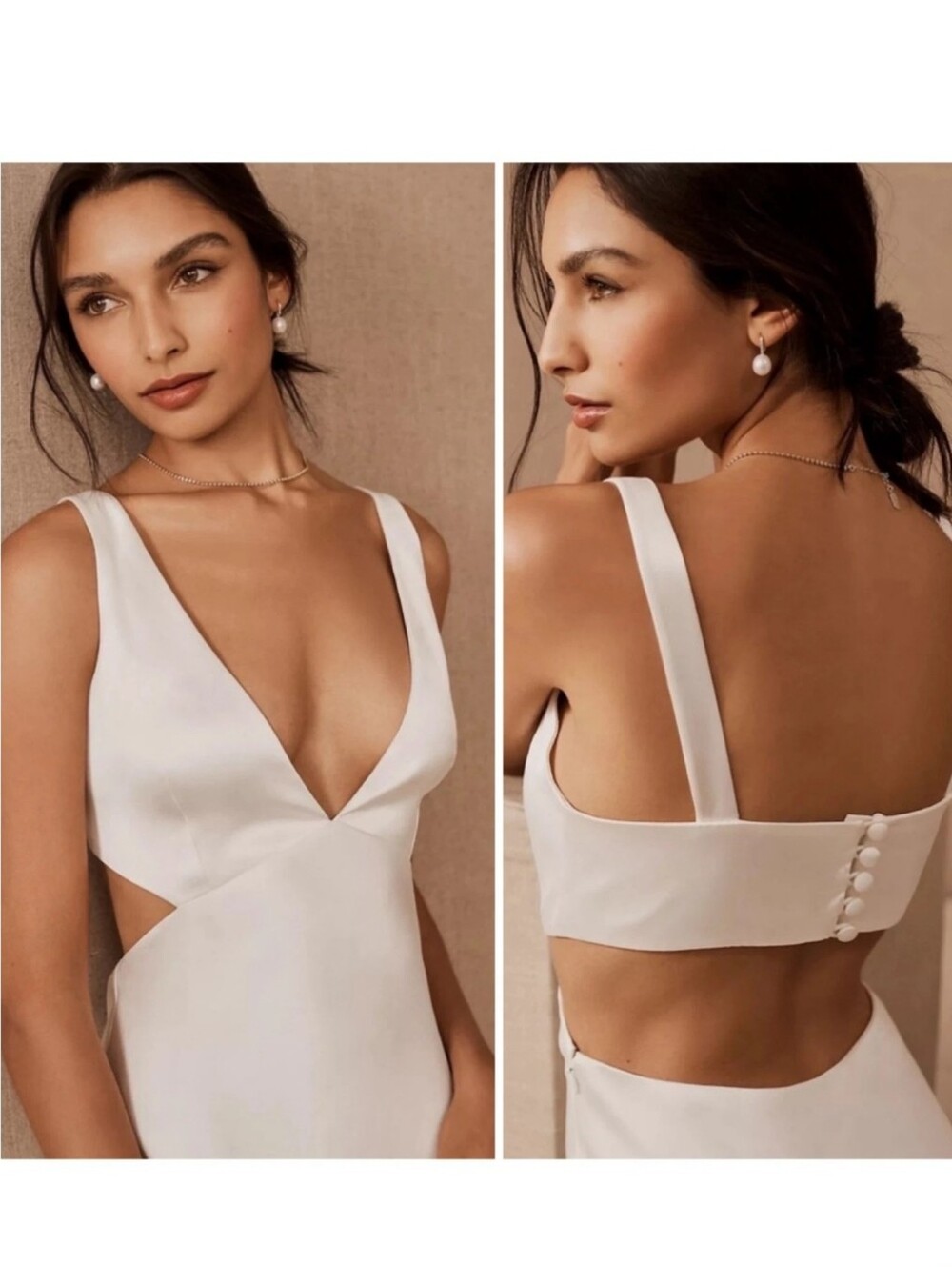 Sachin & Babi NWT Sierra V-Neck Cutout Satin Midi Dress Size 2 Ivory White - Picture 3 of 12